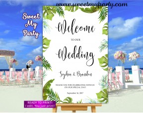 Tropical Wedding Welcome Sign,Greenery Wedding Welcome sign,(113w)